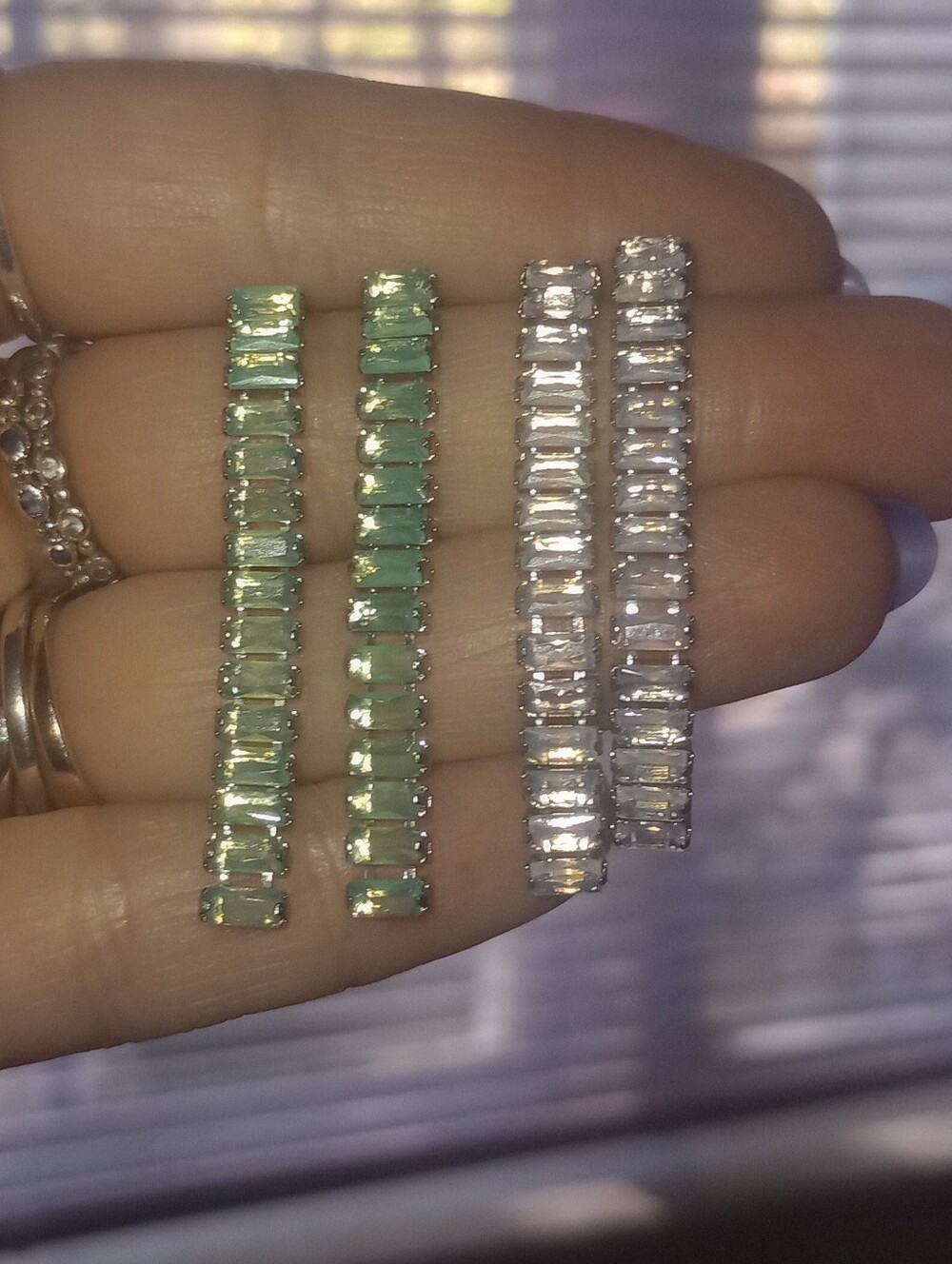 Silver Tone Mint Or Clear Bar Drop Earrings - Pic One
